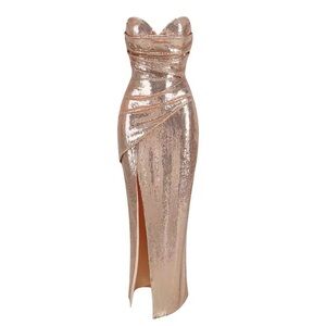 Brand new sexy sequin, bra withback tie-dress, with slit hem